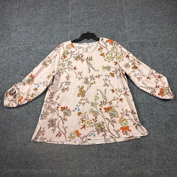 Maurices Tops - Maurices Womens XL Floral Long Sleeve Blouse Pink Botanical Button Cuff Top 3494